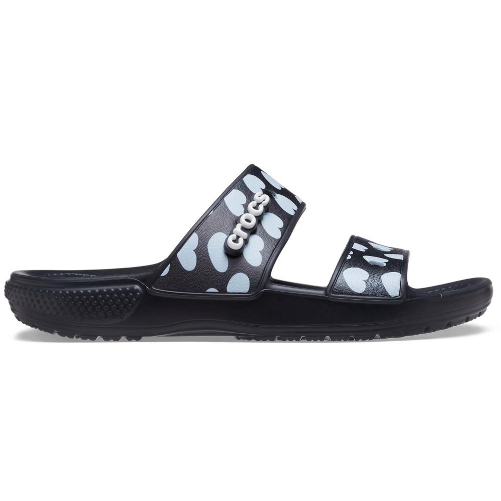 Black Men's Crocs Classic Heart Print Sandals | NZ 1233AHKP